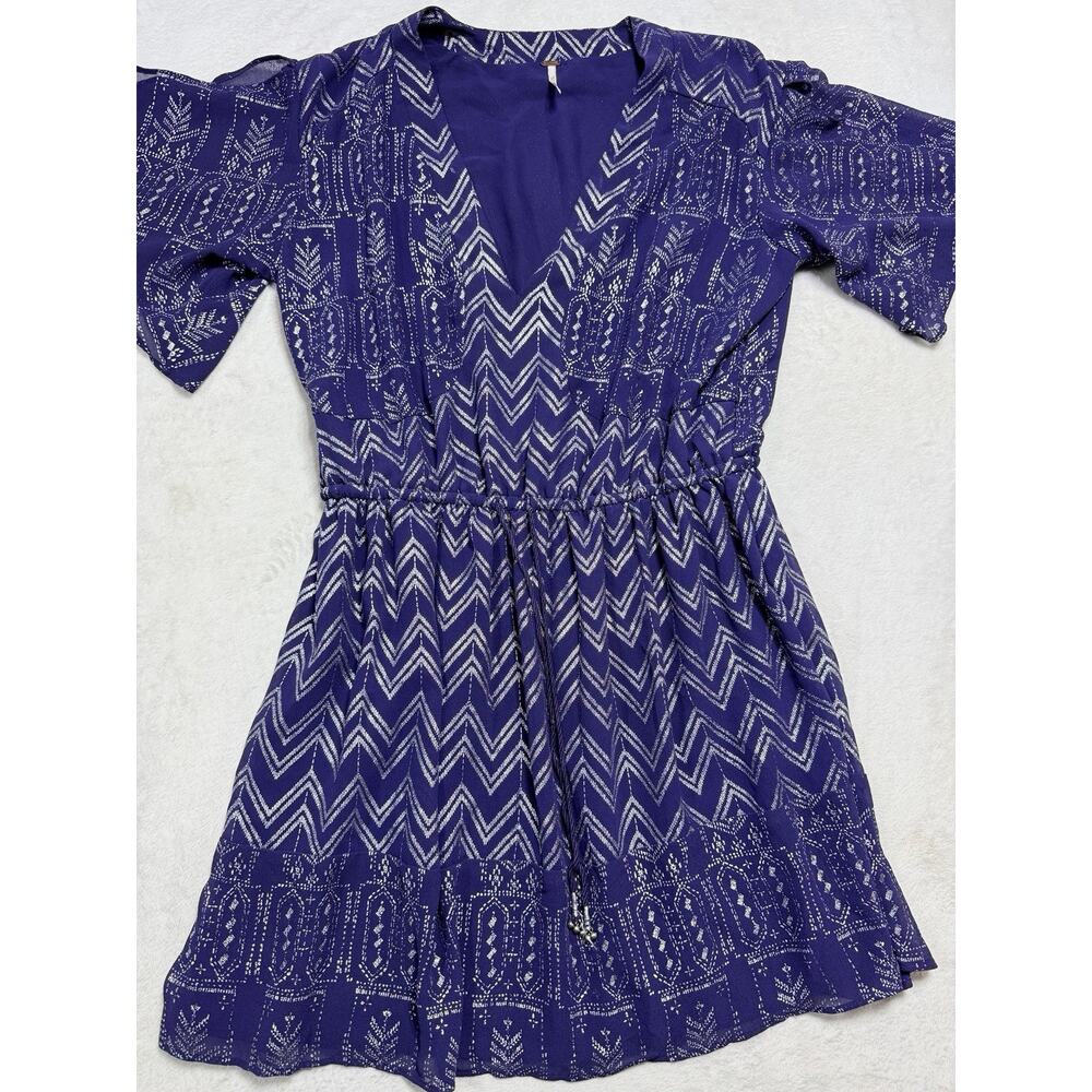 Free People Metallic Chevron Mini Dress Sz Med Purple Gypsycore Festival Rave